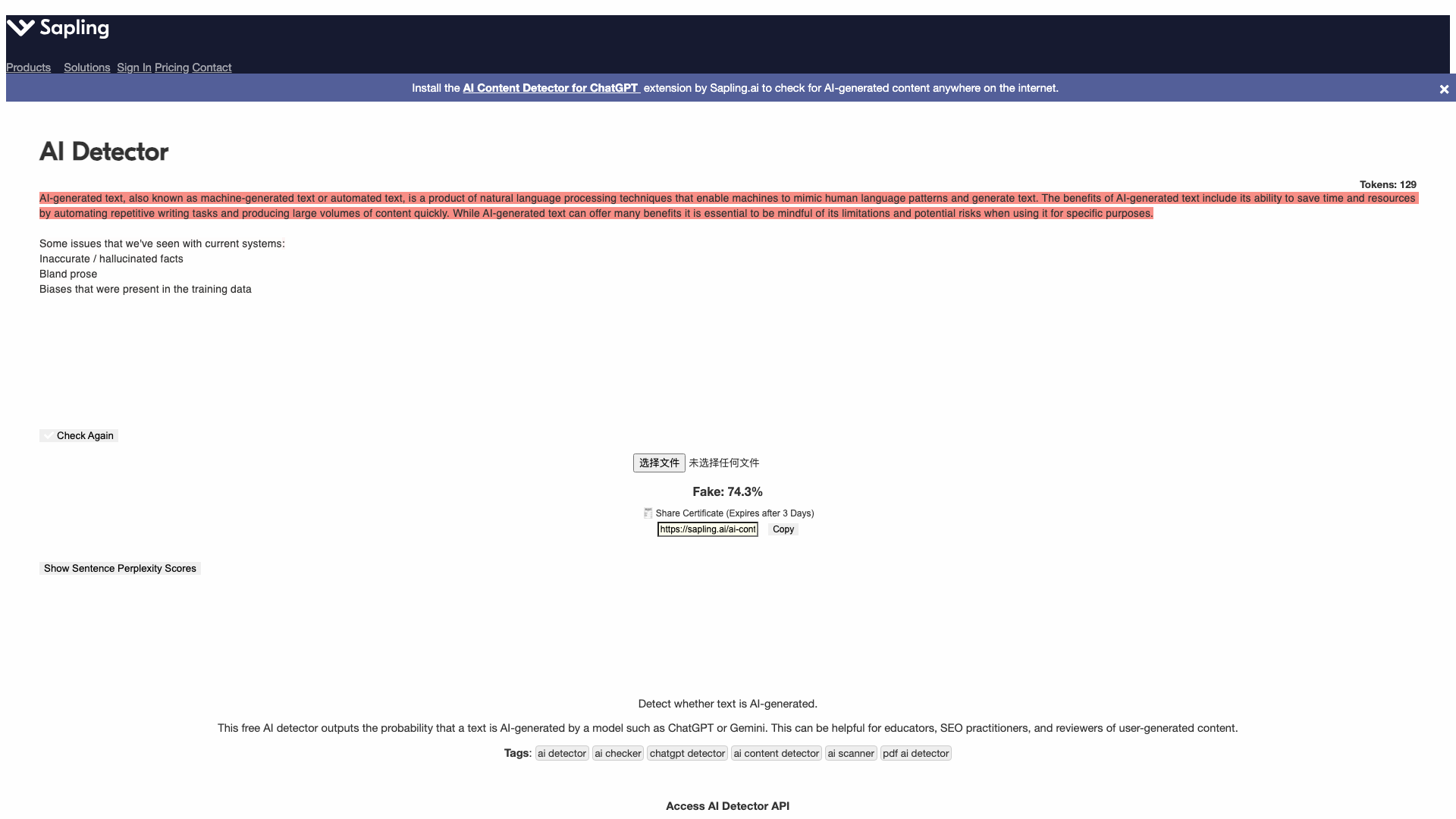 Sapling AI Content Detector 截图 1
